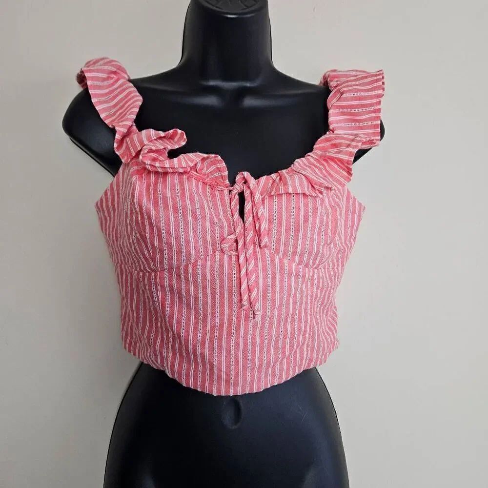 Free People Striped Ruffled Crop Top